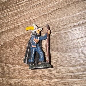 Vintage Cast Iron Figurine Blue/Yellow Accents Wizard - Dungeons & Dragons